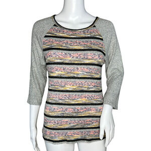 BKE Shirt Womens Small Gray Pink Thermal Top Striped Raglan‎ Sleeve Knit Casual